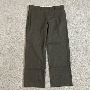 Men's L.L. BEAN Olive Green MAINE GUIDE Pure WOOL Flat Front PANTS Slacks 36